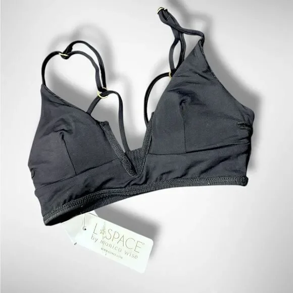 L*SPACE Pointelle Rib Siren Bikini Top In Black Size XS